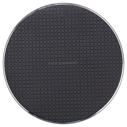 Q25 Plaid Pattern 15W Desktop Metal Round Qi Wireless Charger – compact metal 15W Qi pad with plaid non-slip surface, LED indicator and foreign body detection