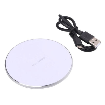 Q25 Plaid Pattern 15W Desktop Metal Round Qi Wireless Charger slim silver round pad with USB cable, metal shell, LED indicator, 15W fast wireless charging