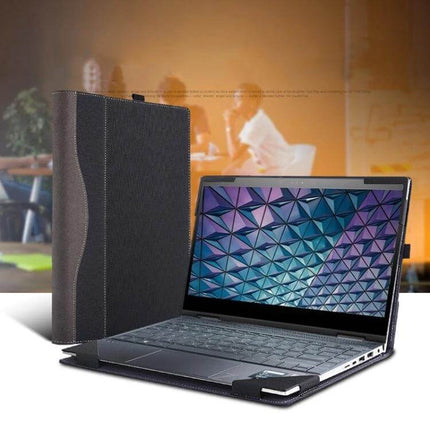 PU Leather Protective Case for HP Envy Series Laptops shown on an HP Envy in black PU leather sleeve protecting against scratches and minor drops