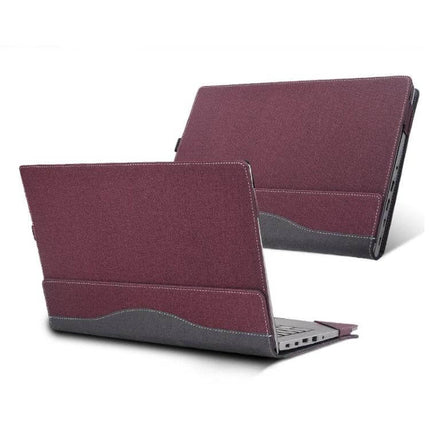 PU Leather Protective Case for HP Envy Series Laptops in burgundy with gray accents, slim form-fitting cover protecting against scratches and minor drops