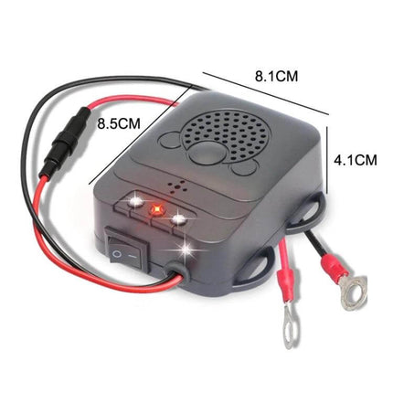 Vehicle Ultrasonic Mouse Repeller For Cars Everyday Use - compact 12V car-mounted ultrasonic rodent repeller with battery ring terminals and LED indicators