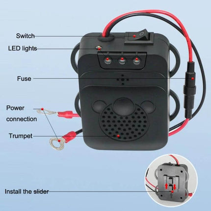 Vehicle Ultrasonic Mouse Repeller For Cars Everyday Use compact 12V car-mounted unit with switch, LED lights, fuse and power clips