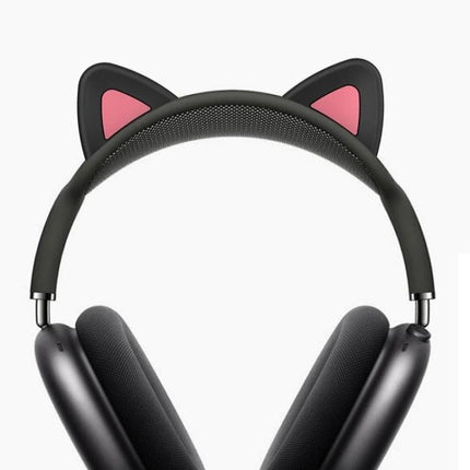 Cat Ear Silicone Covers for Everyday Headphone Style black silicone cat ear covers on over-ear headphones