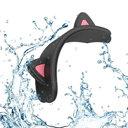 Cat Ear Silicone Covers for Everyday Headphone Style - black silicone cat ear headphone covers with pink accents, water-resistant splash image