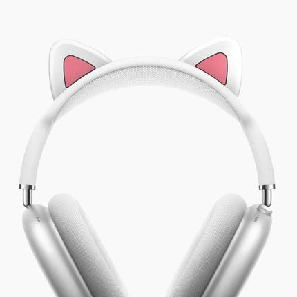 Cat Ear Silicone Covers for Everyday Headphone Style - white silicone cat ear covers on silver over-ear headphones