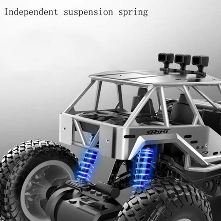 Remote Control Car for Kids' Indoor and Outdoor Fun showcasing rugged suspension springs and off‑road tires for versatile indoor and outdoor play