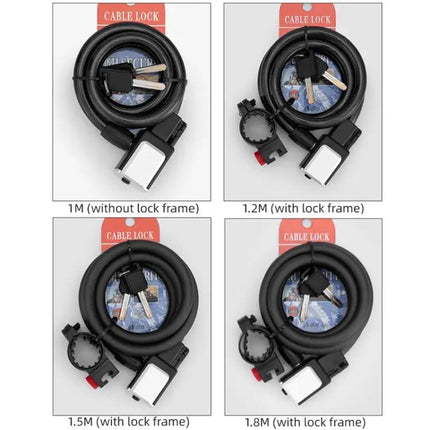 Mountain Bike Portable Anti-Theft Bold Cable Lock 1.5m With Lock Frame | Syndmart