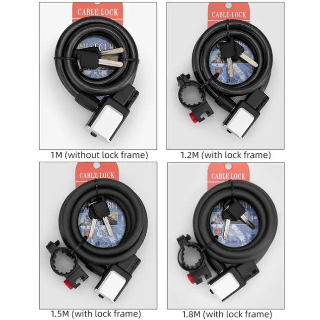 Mountain Bike Portable Anti-Theft Bold Cable Lock 1.5m With Lock Frame