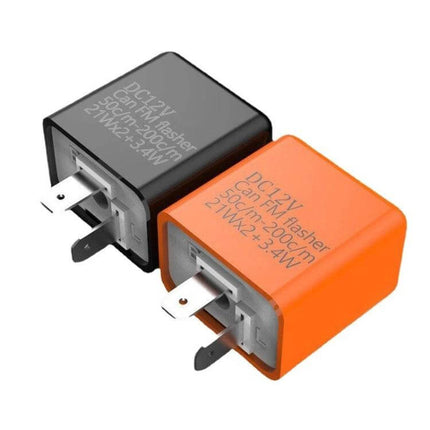 Motorcycle LED Turn Signal Relay Universal Fit For All Bikes - compact 12V adjustable flasher module in orange and black for LED indicators