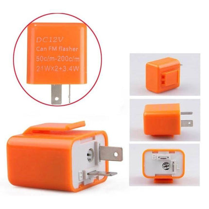Motorcycle LED Turn Signal Relay Universal Fit For All Bikes compact orange 12V adjustable flasher module with 3-pin/2-pin plug view