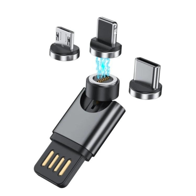 USB Portable Magnetic Adapter With Type C 8Pin Data And Charging Random Colors - compact magnetic 3-in-1 charging/data adapter with USB, Type-C, 8Pin tips