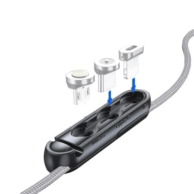 20 Piece Magnetic Suction Tip Storage Cable Organizer With 8PIN Micro USB TYPEC – compact silicone holder showing three magnetic heads (8PIN, Micro USB, TYPE-C)
