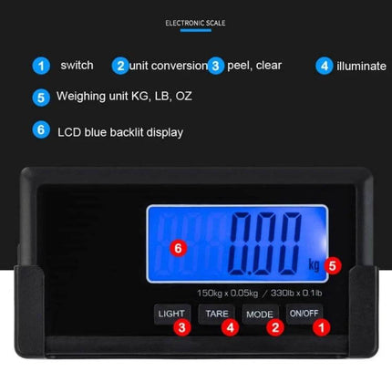 Wireless Portable Express Scale For Animal Weighing digital display with LCD blue backlight, unit conversion, tare and on/off buttons