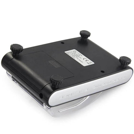Diamond Carat Jewelry Scale for Accurate Home Weighing showing adjustable feet, built-in level and 0.001 g precision for diamonds and gemstones
