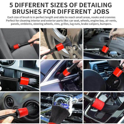 Waterproof Car Wash Cleaning Brush Set, 18 Pieces for Vehicles - 5-size detailing brushes cleaning seats, vents, wheels, dashboard
