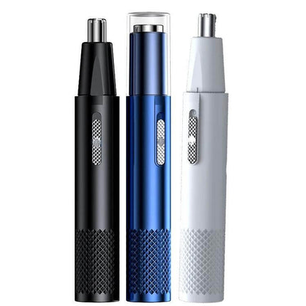 Nose Hair Trimmer For Unisex Use, USB Rechargeable Mini Clipper - compact 360° stainless steel blade trimmer in black blue white for travel and home