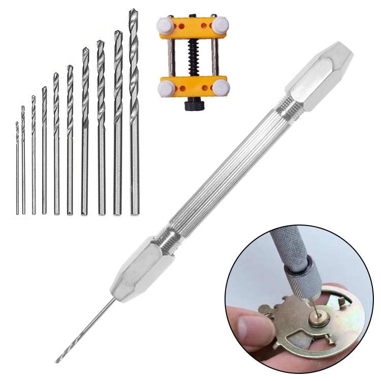 Versatile Aluminum Alloy Handheld Twist Drill and Punch Tool Double-ended Steel Pick + Holder + 10 Drills