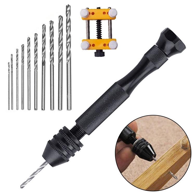 Versatile Aluminum Alloy Handheld Twist Drill and Punch Tool Black Hand Twist Drill + Holder + 10 Drills