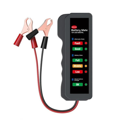 Handy Tool for Checking Car Battery During Daily Maintenance - compact 12V digital battery tester with clamps, LED status indicators for quick pre-drive checks
