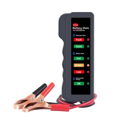 Handy Tool for Checking Car Battery During Daily Maintenance - compact LED battery tester with clamps for quick pre-drive checks