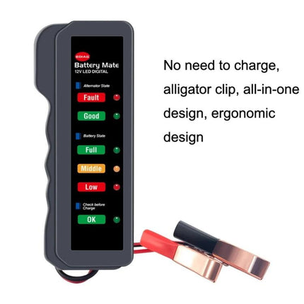 Handy Tool for Checking Car Battery During Daily Maintenance - compact LED battery tester with alligator clips for quick pre-drive checks