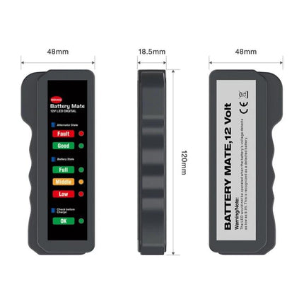 Handy Tool for Checking Car Battery During Daily Maintenance - compact 12V LED battery tester with indicator lights, dimensions 120x48x18.5mm