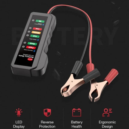 Handy Tool for Checking Car Battery During Daily Maintenance - compact LED battery tester with alligator clips for quick pre-drive checks