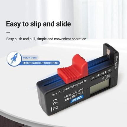 ANENG Battery Voltage Tester for Everyday Checks compact slide battery checker for AA AAA 18650 with digital display, easy push-pull operation