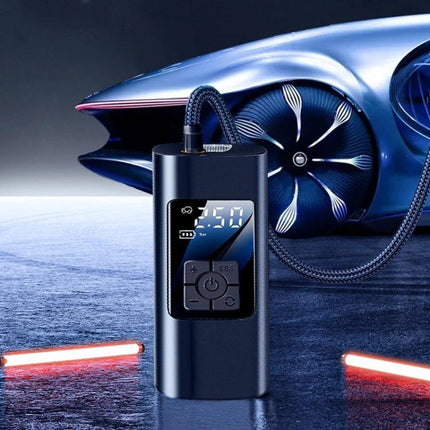 Compact digital Air Pump for Daily Inflation of Tires and Inflatables with hose, LED display and portable design