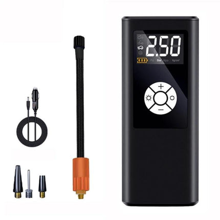 Air Pump for Daily Inflation of Tires and Inflatables — compact digital portable pump with hose, nozzle adapters, and car charger