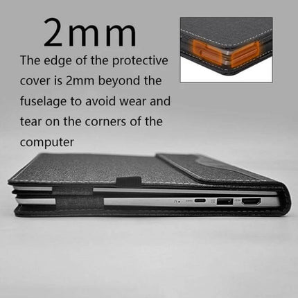 Anti-Drop Protective Case for Lenovo XiaoXin Air 13 showing 2mm raised edge, PU leather cover and microfiber interior protecting laptop corners and ports