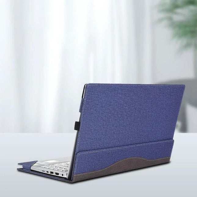 PU Leather Protective Case for 14 and 15 Inch HP Laptops - blue textured sleeve protecting laptop during travel