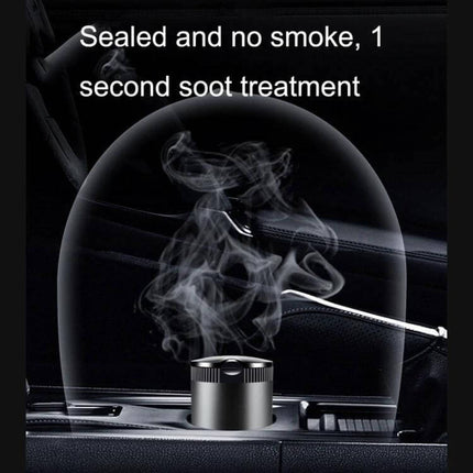 Car Ashtray With LED Ambient Light For Clean In Car Use - sealed design showing smoke captured under a dome in a car cup holder