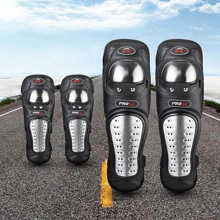 Pro Biker Protective Gear For Motorcycle Riding Stainless Steel Shell knee and shin guards with EVA padding for riders and cyclists