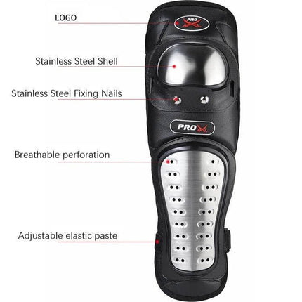 Pro Biker Protective Gear For Motorcycle Riding Stainless Steel Shell knee and shin guard with stainless steel shell and EVA padding