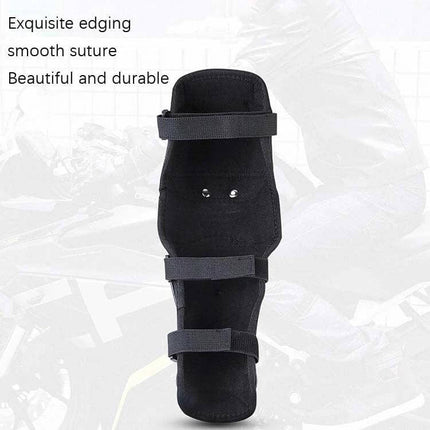 Pro Biker Protective Gear For Motorcycle Riding Stainless Steel Shell black knee guard with straps and EVA padding shown front view