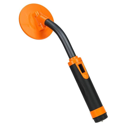 Waterproof Handheld Metal Detector for Outdoor Treasure Hunting - orange handheld detector with curved shaft and waterproof probe