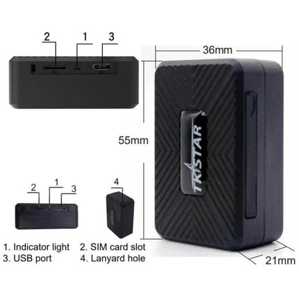 Reliable GPS Tracker for Vehicle Location and Security Monitoring compact TRKSTAR device with SIM slot USB port indicator light dimensions 55x36x21mm