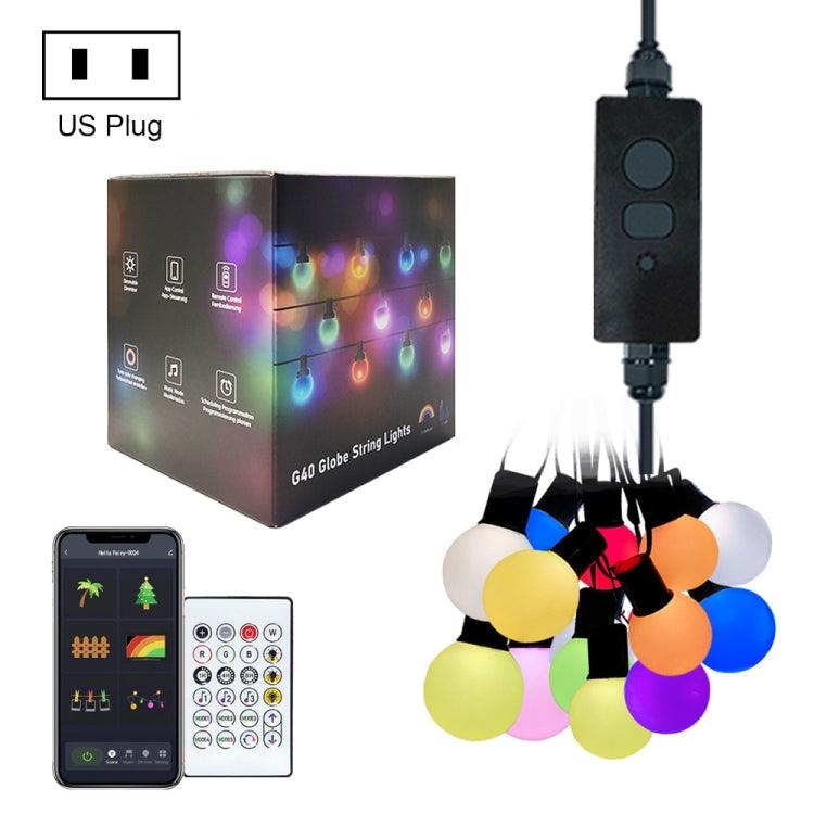 Guirnalda de luces RGB inteligentes con Bluetooth y bombilla G40 para decoración de exteriores. Especificaciones: