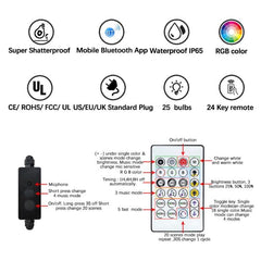 Guirnalda de luces RGB inteligentes con Bluetooth y bombilla G40 para decoración de exteriores. Especificaciones: