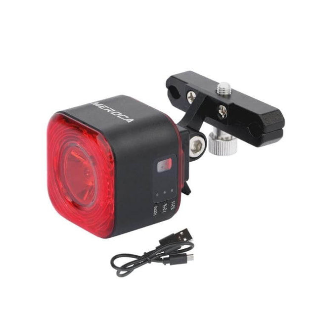 MEROCA XC02 Light Sensitive Taillight For Daily Rides compact red rear bike light with mount and USB cable