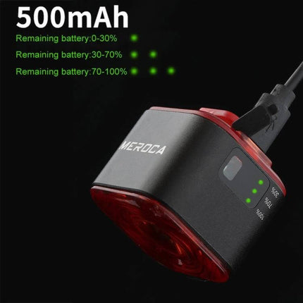 MEROCA XC02 Light Sensitive Taillight For Daily Rides compact 500mAh rechargeable rear light with battery indicator and weather‑resistant housing