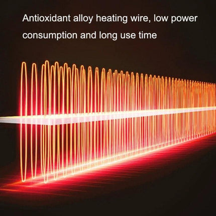 24V Winter Car Heater Demister With Adjustable Angle Black showing glowing antioxidant alloy heating wire demonstrating low power consumption and long life