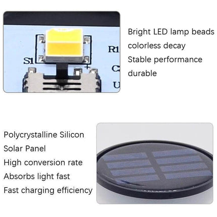 Outdoor Solar Garden Cone Wall Lamp Two Color LEDs close-up of LED bead and round polycrystalline solar panel for pathway lighting