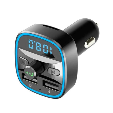 Car MP3 Bluetooth Player Charger With Blue Ambient Light compact car adapter with digital tube display, dual USB ports and hands-free controls