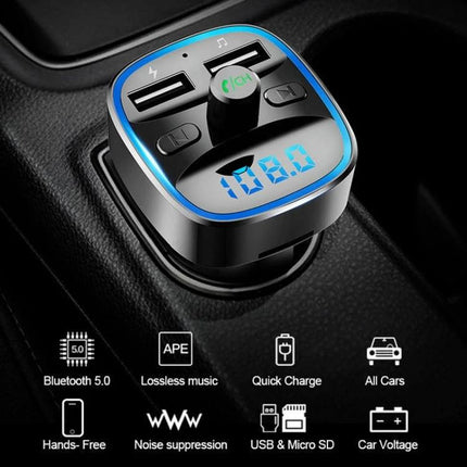 Car MP3 Bluetooth Player Charger With Blue Ambient Light compact FM transmitter with USB charging and digital display