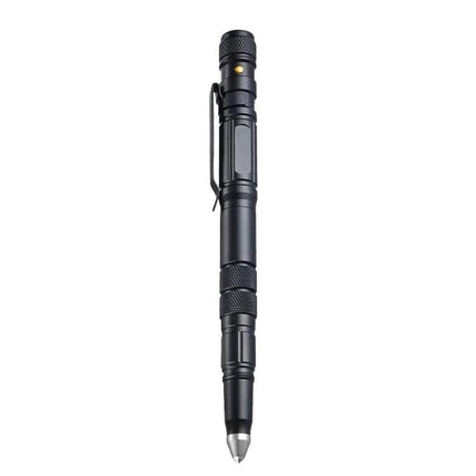 Multi-Functional Self-Defense Pen with LED and Window Breaker - black tungsten steel tactical pen with LED light, clip, and window breaker tip