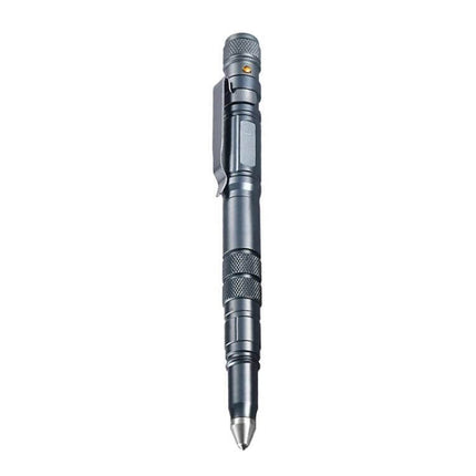 Multi-Functional Self-Defense Pen with LED and Window Breaker - black tungsten steel tactical pen with LED light, pocket clip, and window breaker tip