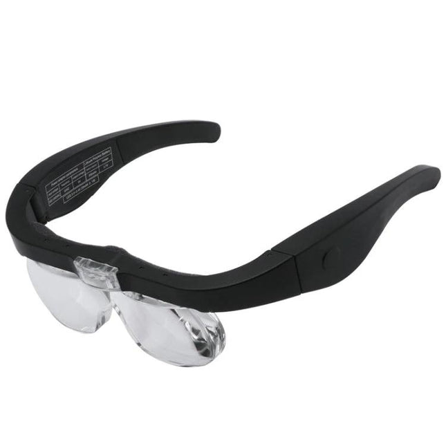 Rechargeable LED Magnifying Glasses for Detailed Viewing Options - black rechargeable magnifier glasses with adjustable 1.5X-5X lenses and built-in LED lights