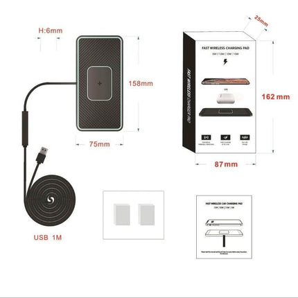 C1Pro 2-In-1 Car Wireless Charging Pad Black For AirPods And iPhone compact 158x75x6mm in-vehicle Qi charger with 1m USB cable